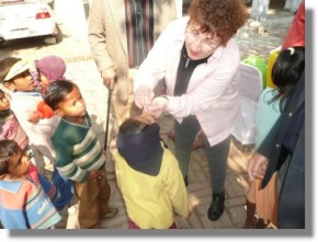 Rotary District Governor Marlene Brown taking part in the NIDS polio drops north of Delhi, India
